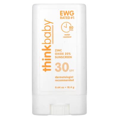 Солнцезащитное средство в виде стика, SPF 30, Zinc Oxide Sunscreen Stick SPF 30, think, Thinkbaby, 18,4 г
