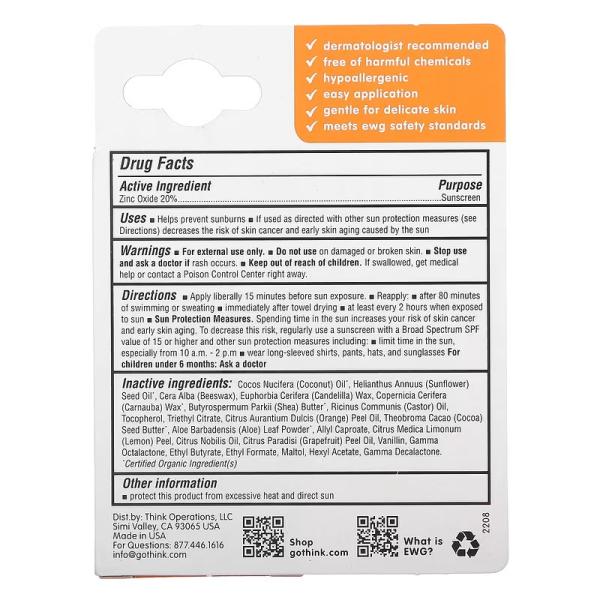 Солнцезащитное средство в виде стика, SPF 30, Zinc Oxide Sunscreen Stick SPF 30, think, Thinkbaby, 18,4 г - Фото 3