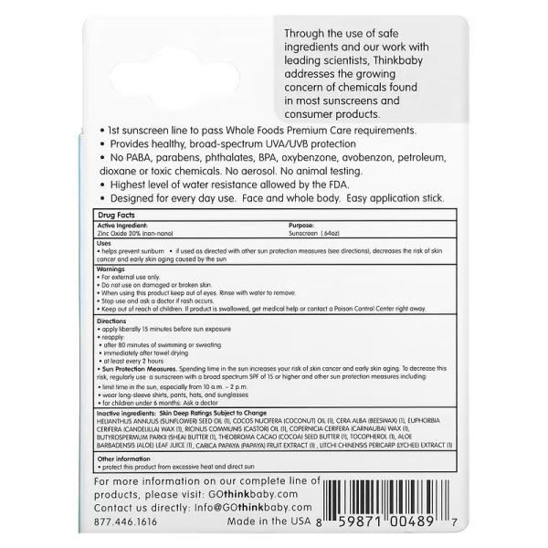 Солнцезащитный стик для детей, Face & Body Mineral Sunscreen Stick for Kids, think, Thinksport, SPF 30, 18,4 г - Фото 3