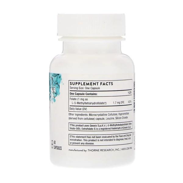 Фолиевая Кислота, Метилфолат, 5-MTHF, Thorne Research, 1 мг, 60 капсул  - Фото 2