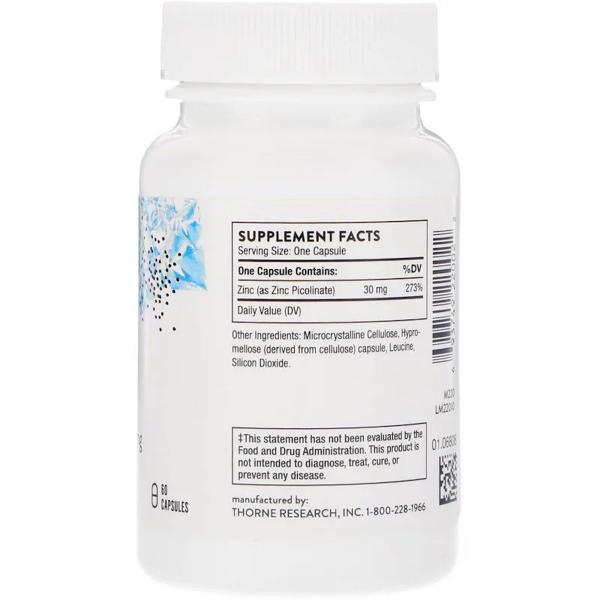 Цинк пиколинат усиленный, Zinc Picolinate, Thorne Research, 30 мг, 60 капсул - Фото 2