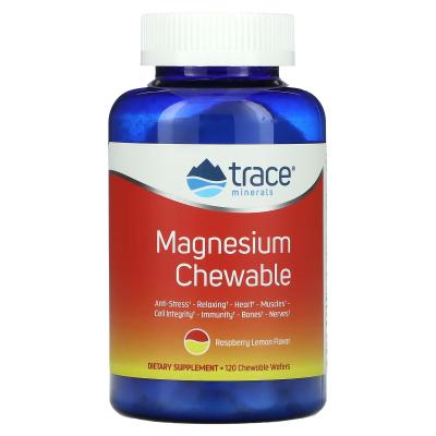 Жевательные таблетки с магнием, малина и лимон, Magnesium Chewable Raspberry Lemon, Trace Minerals ®, 120 жевательных таблеток