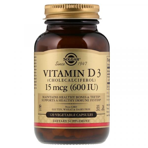 Витамин Д3, Vitamin D3 (холекальциферол), Solgar (Солгар), 15 Мкг, 600 МЕ, 120 капсул