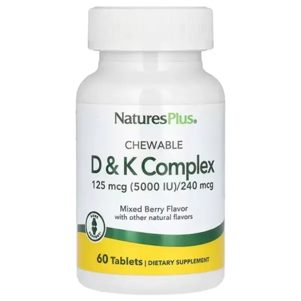 Витамины Д и K, жевательный комплекс, Chewable D & K Complex, Nature's Plus, со вкусом ягод, 60 вегетарианских таблеток - Фото 1