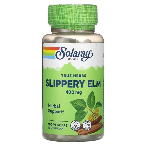 Вяз ржавый, Slippery Elm Bark, Solaray, 400 мг, 100 легко глотаемых капсул - Фото 1