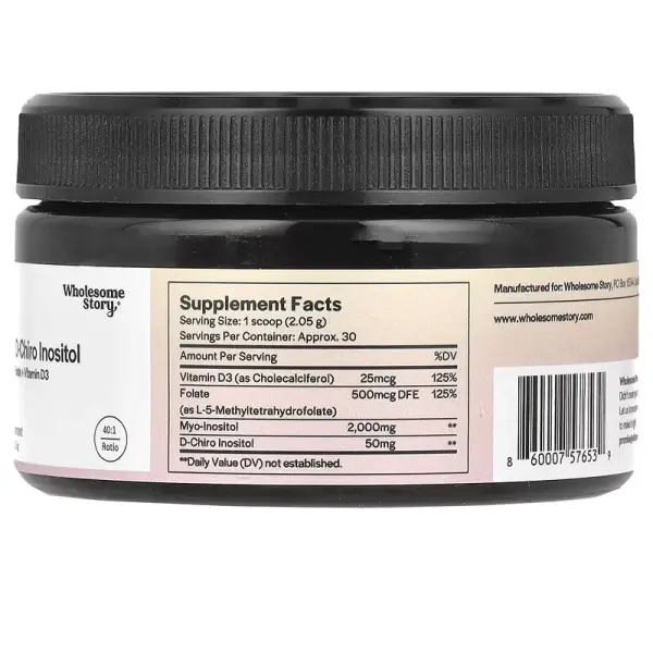 Мио- и D-хироинозитол с фолатом MTHF и витамином D3 в порошке, Myo & D-Chiro Inositol с MTHF Folate + Vitamin D3 Powder, Wholesome Story, 61,5 г (2,17 унции) - Фото 2