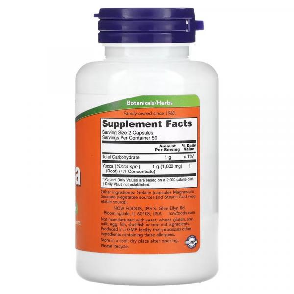 Юкка, Yucca, NOW Foods, 500 мг, 100 капсул - Фото 2