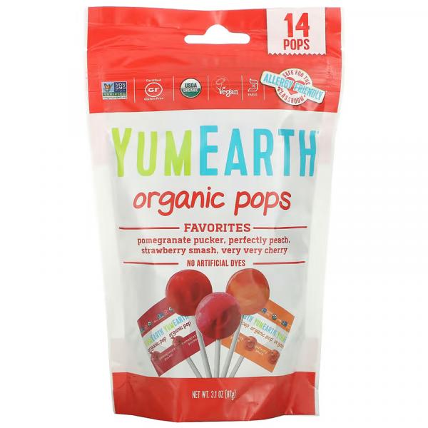 Органические леденцы, любимое ассорти, Organic Pops Favorites, YumEarth, 14 леденцов, 87 г - Фото 1