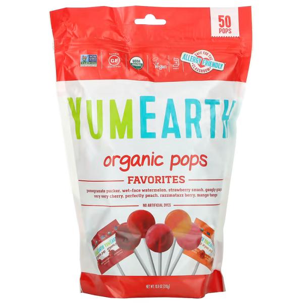 Органические леденцы, любимое ассорти, Organic Pops Favorites, YumEarth, 50 леденцов, 310 г - Фото 1