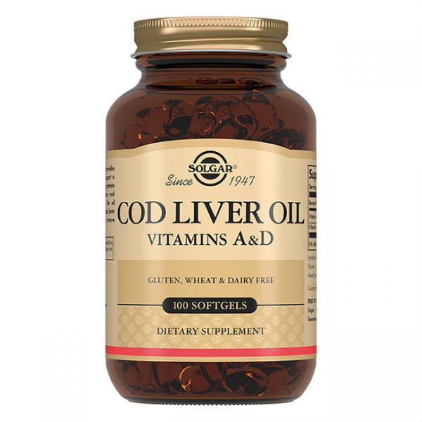 Витамин А и Д из печени Норвежской трески, Vitamin А and D Cod Liver Oil, Solgar, 100 капсул